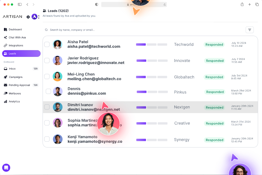 Artisan's lead dashboard for AI powered lead engagement